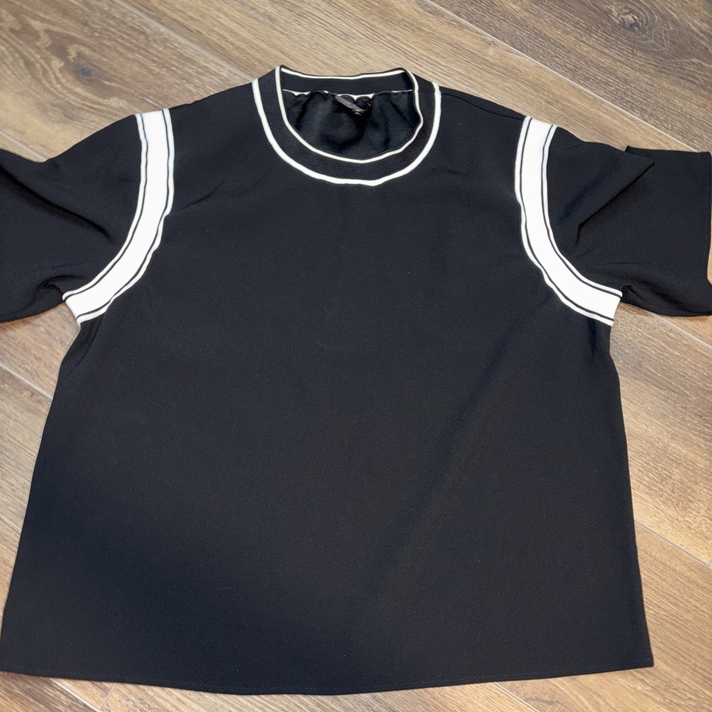 Women Rag & Bone‎ Striped Trim Black Cropped Top SS Viscose / Nylon Size Medium